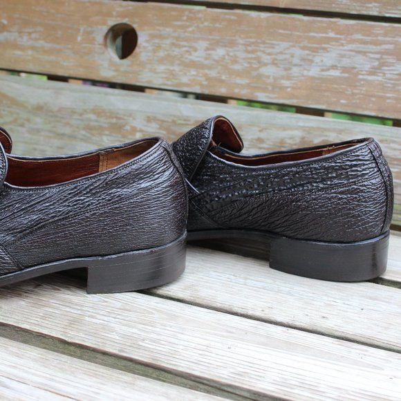 Vintage Dark Brown Genuine Sharkskin Slip-on Shoes, Made in Canada, 9.5 D, EUC - Picture 6 of 13